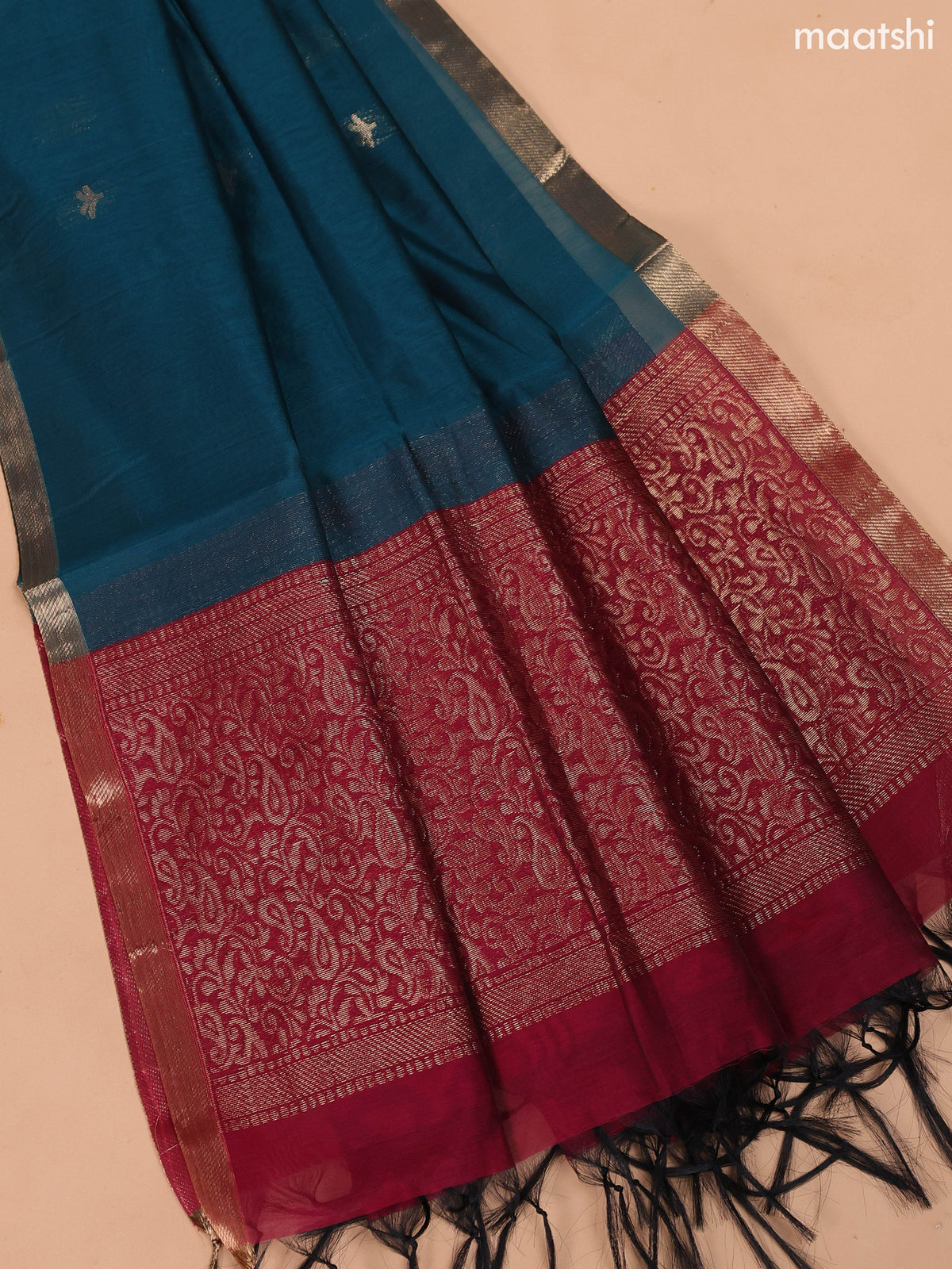 Wine Shade and Peacock Green Semi Silk Cotton Dress Material With Zari Buttas And Bottom & Dupatta