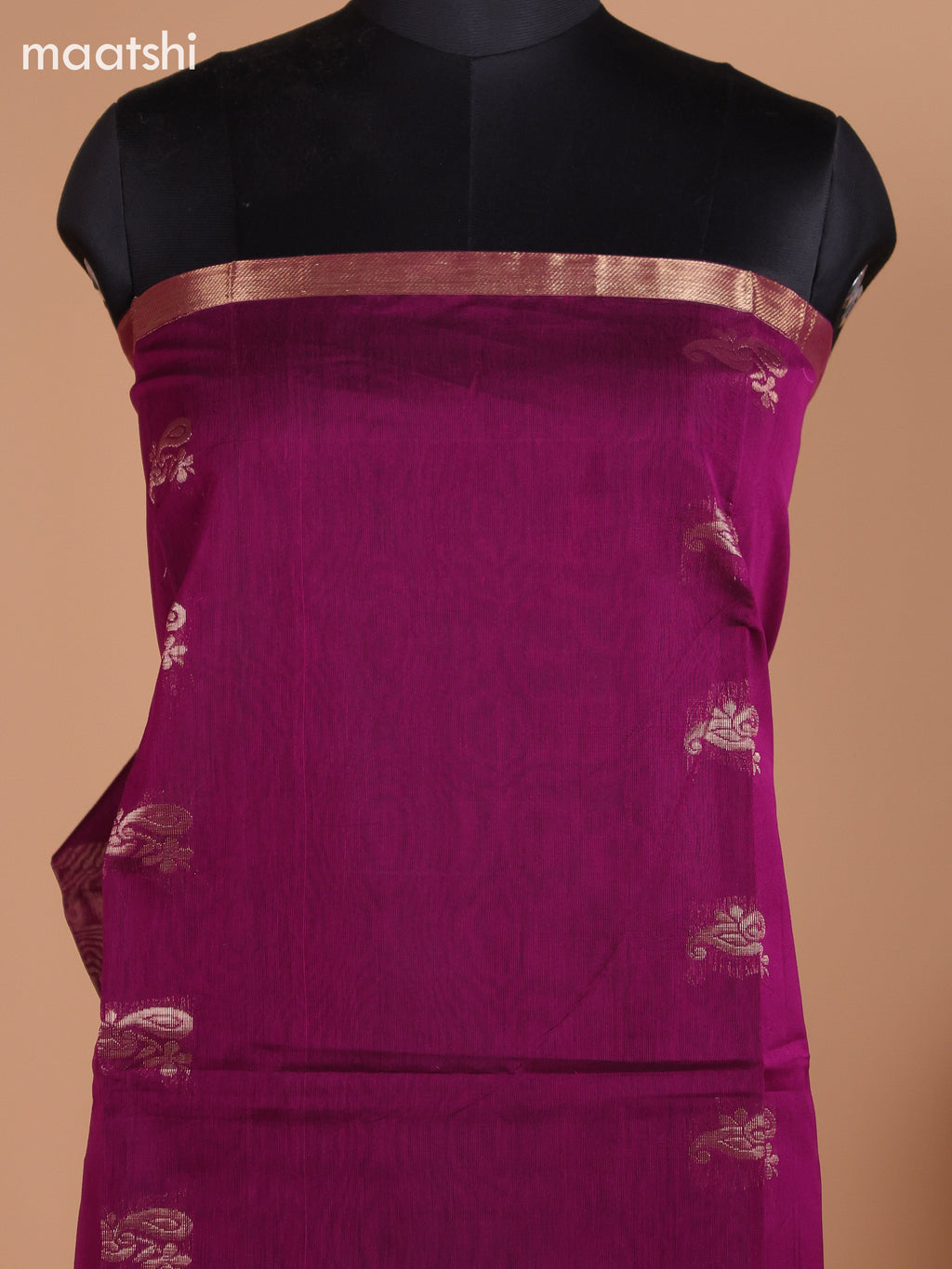 Dark Purple and Peacock Green Semi Silk Cotton Dress Material With Zari Buttas And Bottom & Dupatta