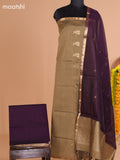 Elaichi Green and Deep Purple Semi Silk Cotton Dress Material With Zari Buttas and Bottom & Dupatta