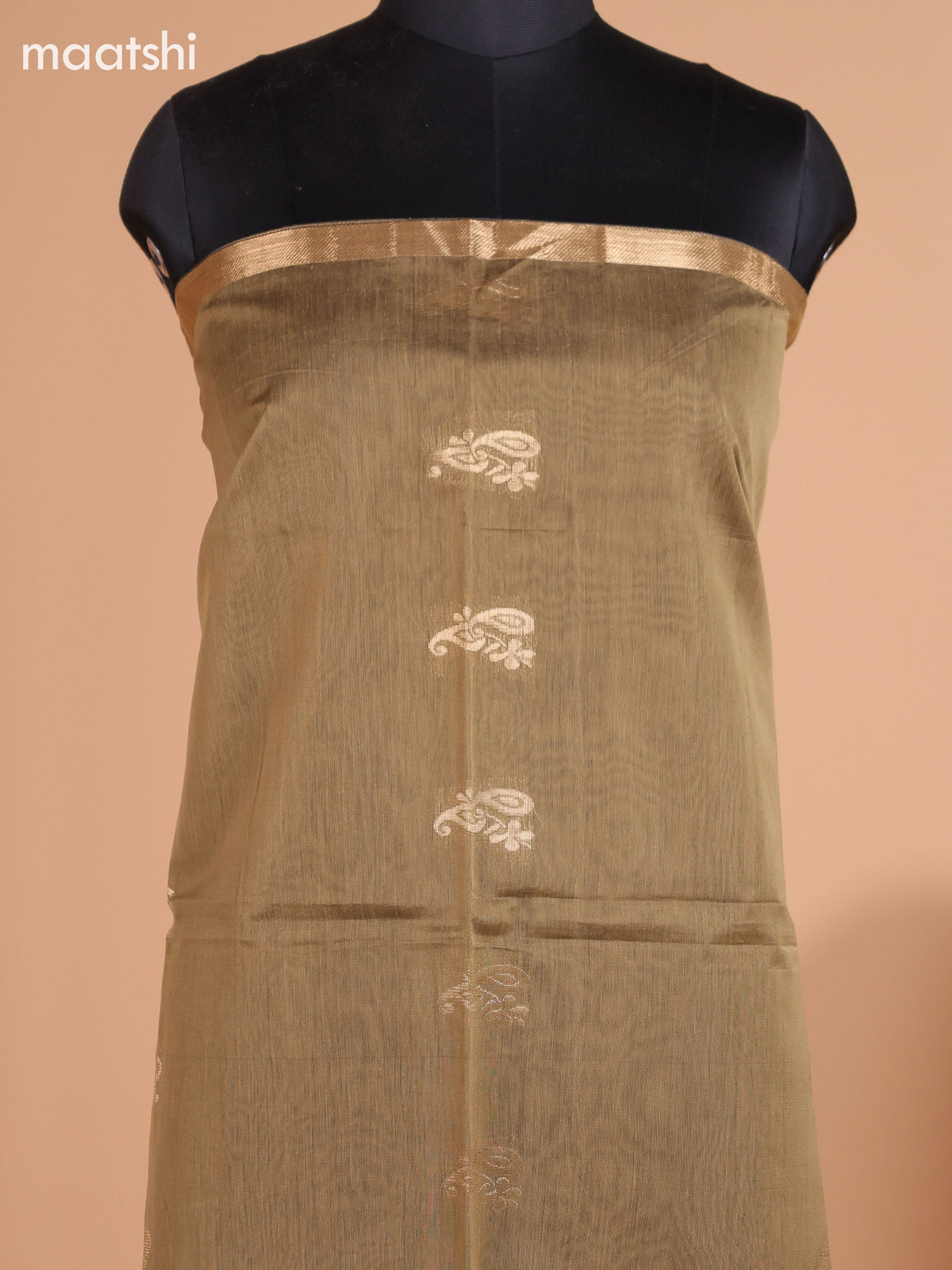 Elaichi Green and Deep Purple Semi Silk Cotton Dress Material With Zari Buttas and Bottom & Dupatta