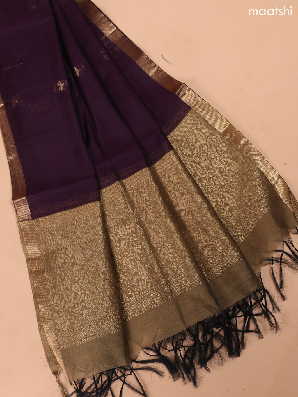 Elaichi Green and Deep Purple Semi Silk Cotton Dress Material With Zari Buttas and Bottom & Dupatta