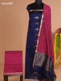 Dark Blue and Magenta Pink Semi Silk Cotton Dress Material With Zari Buttas And Bottom & Dupatta