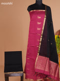Dark Mauve Pink and Black Semi Silk Cotton Dress Material With Zari Buttas and Bottom & Dupatta