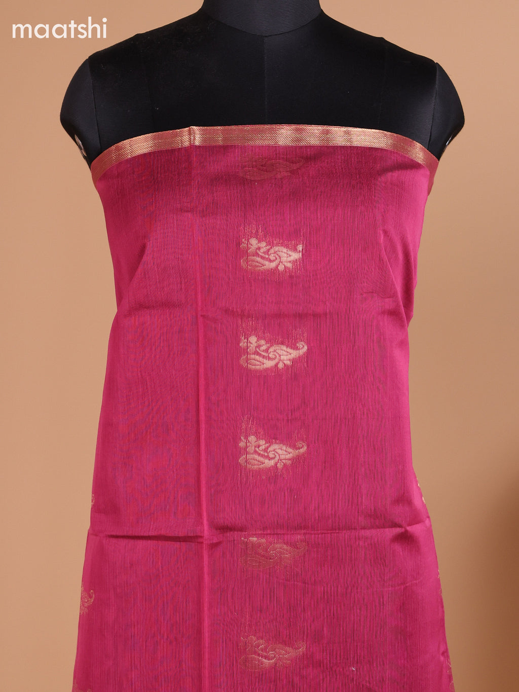 Dark Mauve Pink and Black Semi Silk Cotton Dress Material With Zari Buttas and Bottom & Dupatta