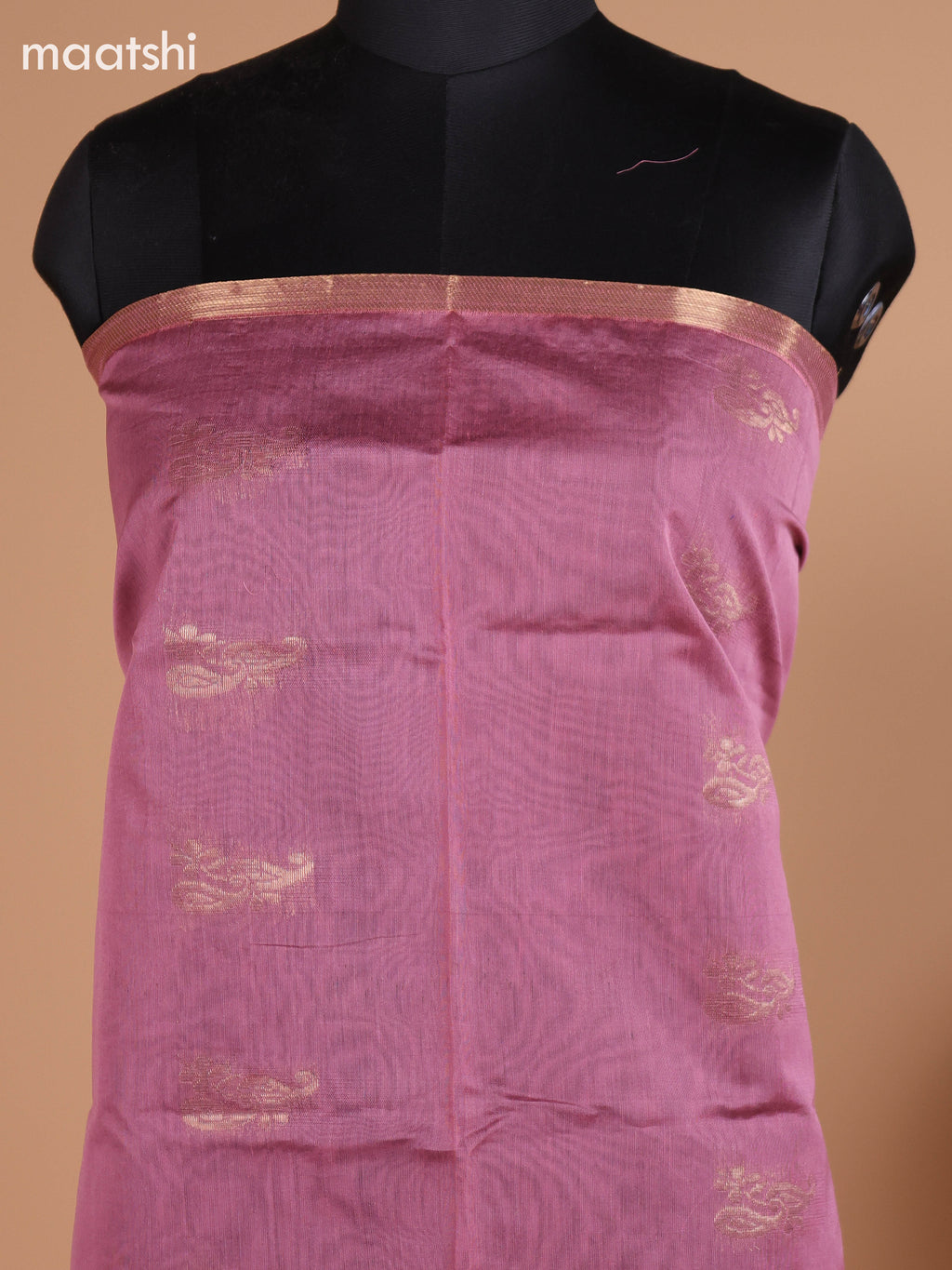 Mauve Pink and Peacock Blue Semi Silk Cotton Dress Material With Zari Buttas And Bottom & Dupatta