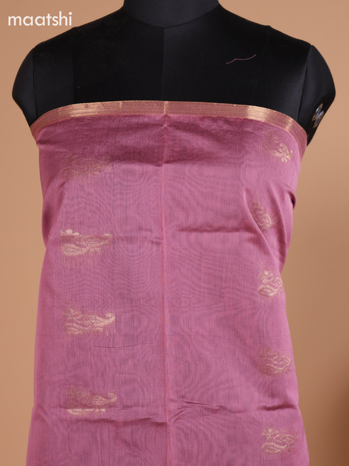 Mauve Pink and Peacock Blue Semi Silk Cotton Dress Material With Zari Buttas And Bottom & Dupatta
