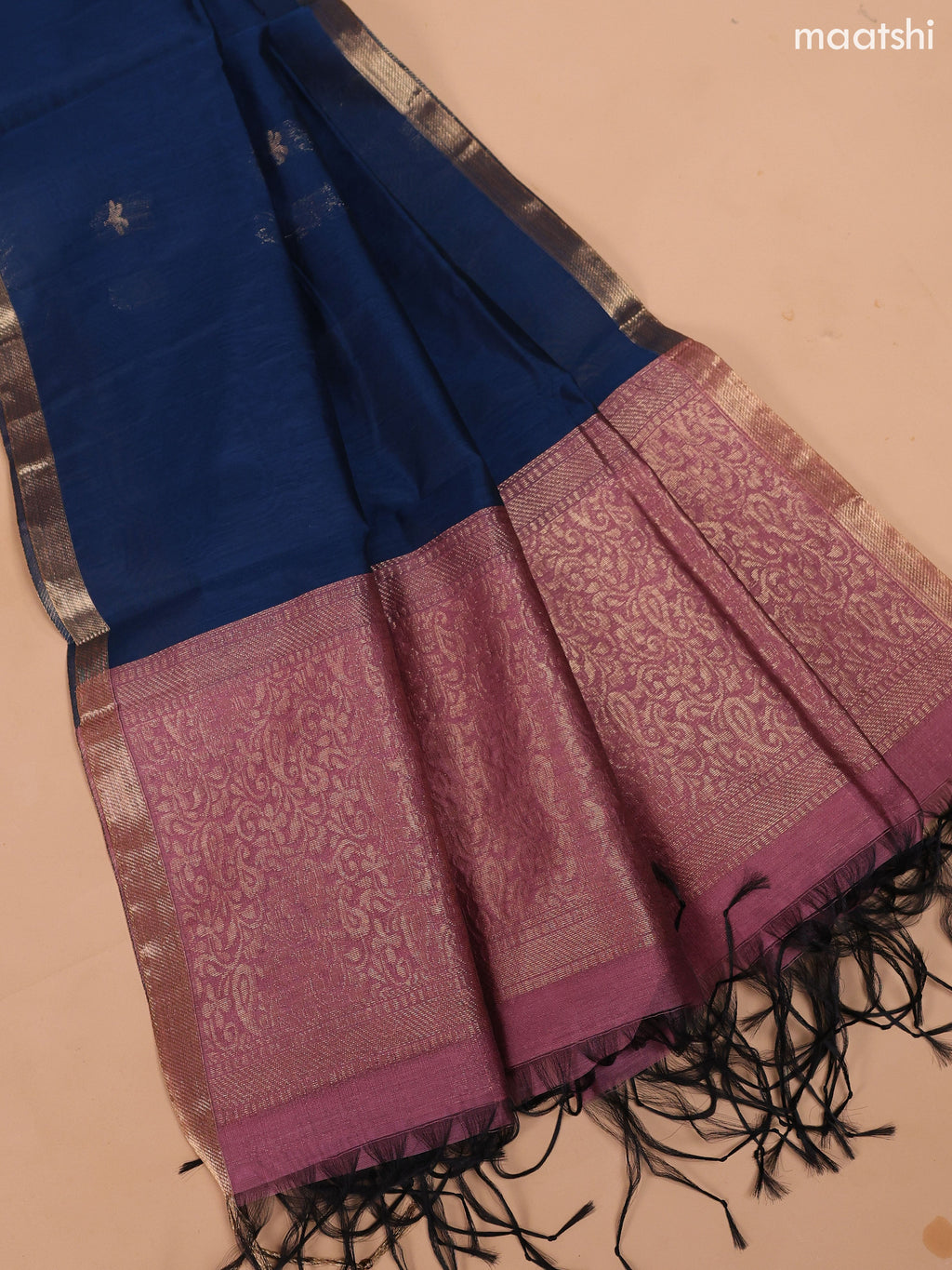 Mauve Pink and Peacock Blue Semi Silk Cotton Dress Material With Zari Buttas And Bottom & Dupatta