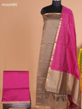 Pastel Brown and Magenta Pink Semi Silk Cotton Dress Material With Zari Buttas And Bottom & Dupatta