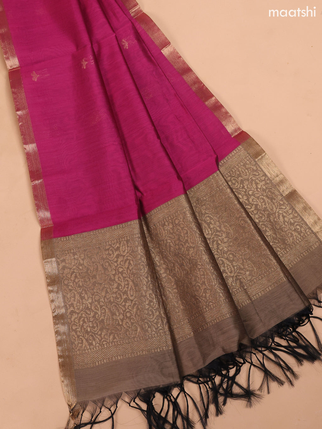 Pastel Brown and Magenta Pink Semi Silk Cotton Dress Material With Zari Buttas And Bottom & Dupatta