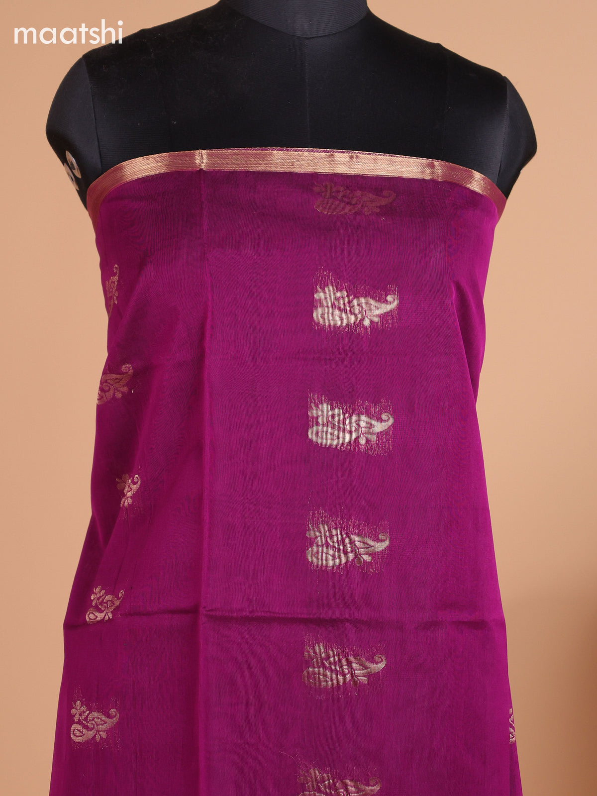 Purple and Dark Mustard Yellow Semi Silk Cotton Dress Material With Zari Buttas And Bottom & Dupatta