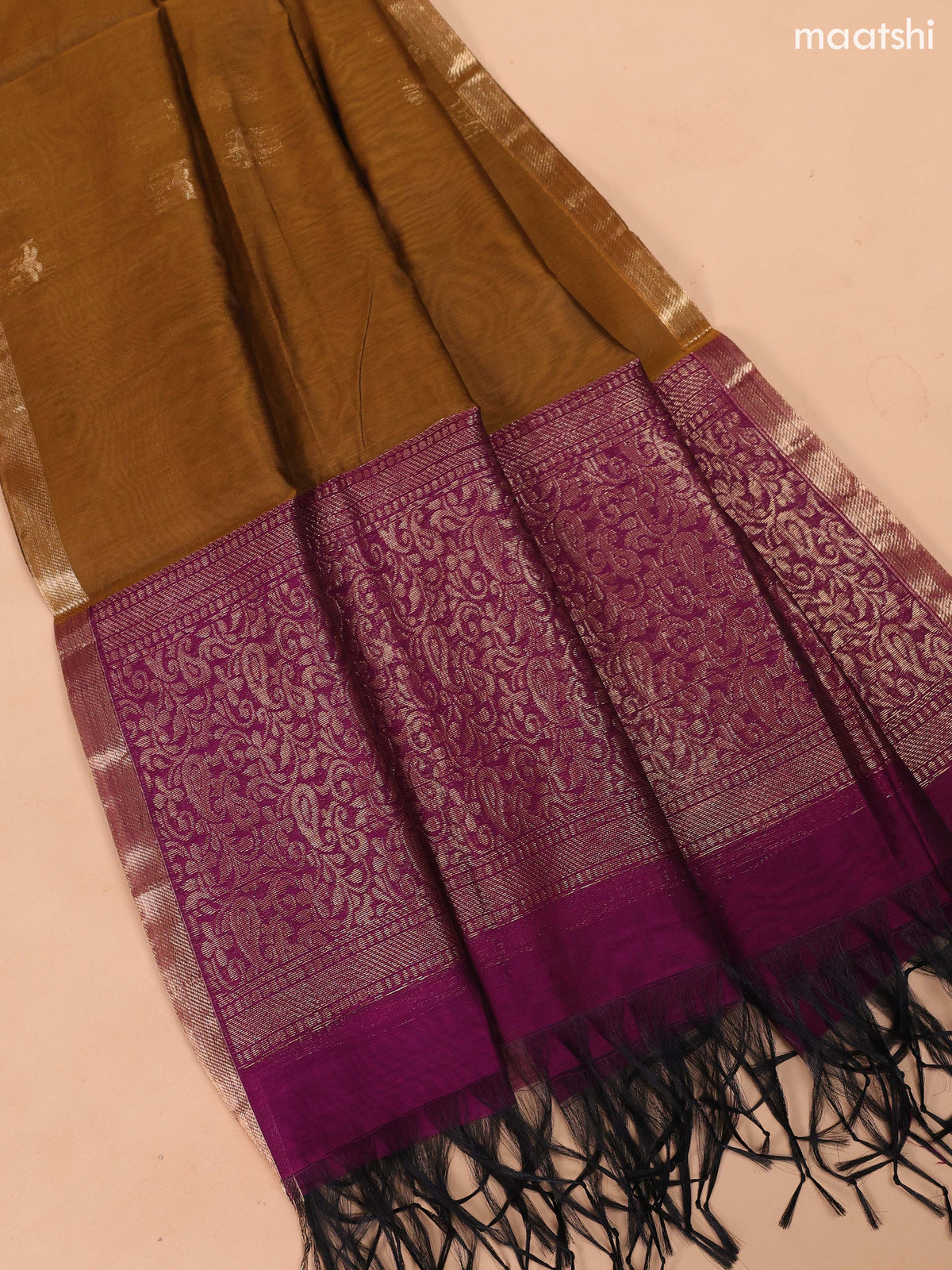 Purple and Dark Mustard Yellow Semi Silk Cotton Dress Material With Zari Buttas And Bottom & Dupatta