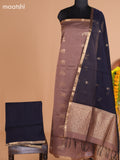 Pastel Brown and Black Semi Silk Cotton Dress Material With Zari Buttas And Bottom & Dupatta