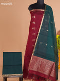 Maroon and Dark Green Semi Silk Cotton Dress Material With Zari Buttas and Bottom & Dupatta
