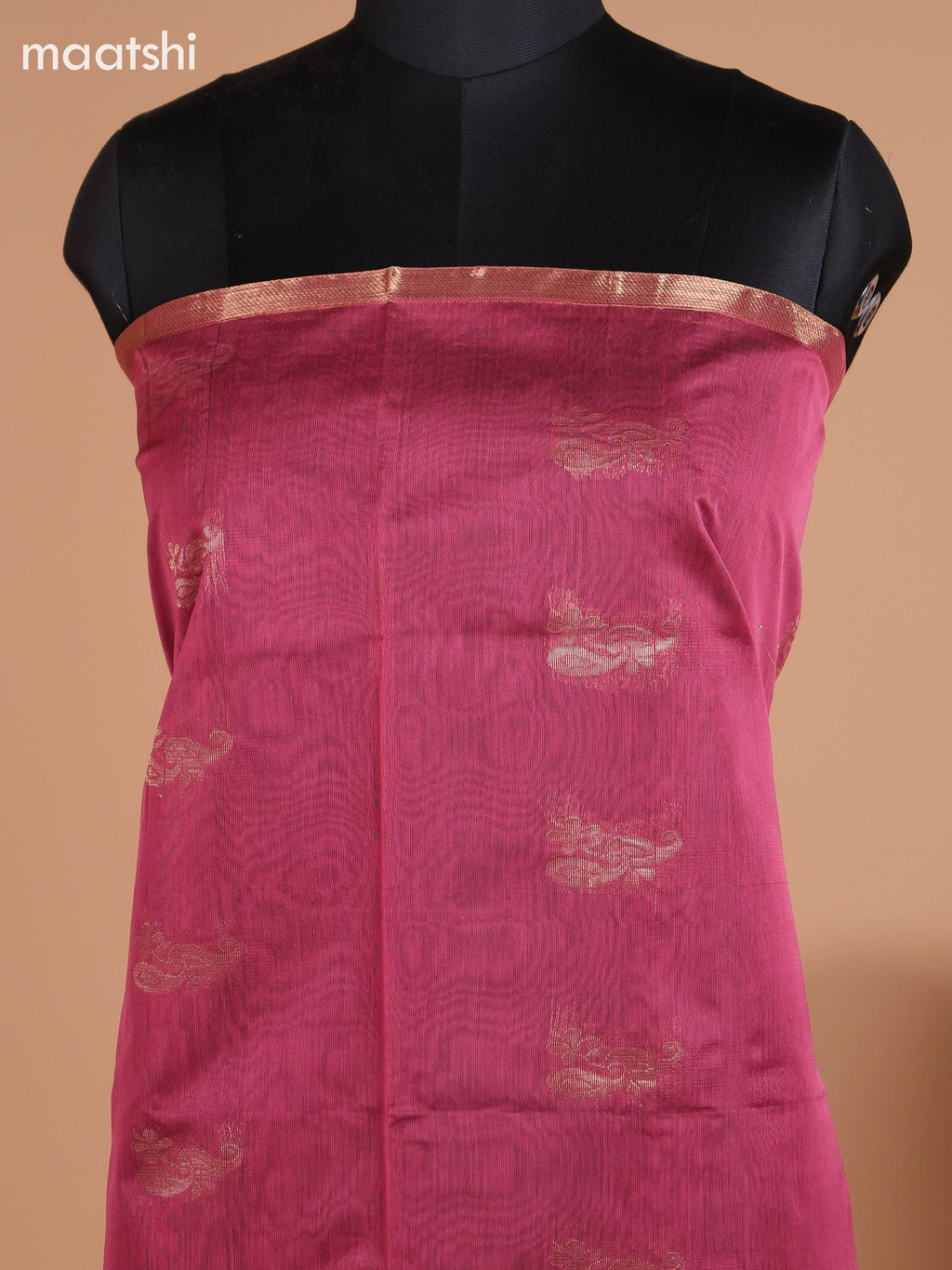 Dark Mauve Pink and Peacock Green Semi Silk Cotton Dress Material With Zari Buttas and Bottom & Dupatta
