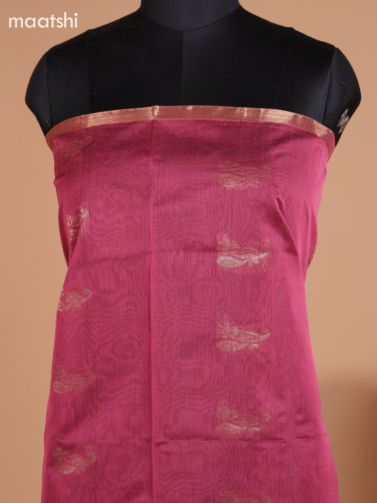 Dark Mauve Pink and Peacock Green Semi Silk Cotton Dress Material With Zari Buttas and Bottom & Dupatta