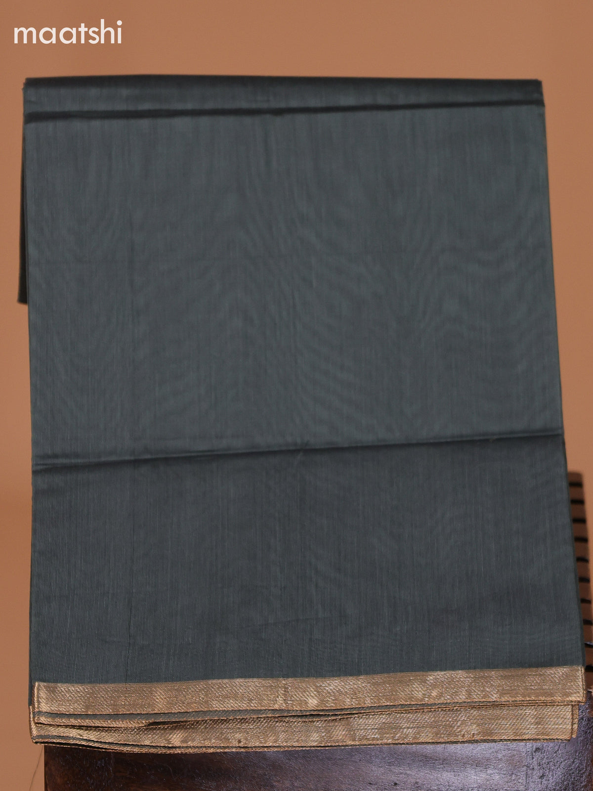 Dark Rust and Greyish Green Semi Silk Cotton Dress Material With Zari Buttas And Bottom & Dupatta