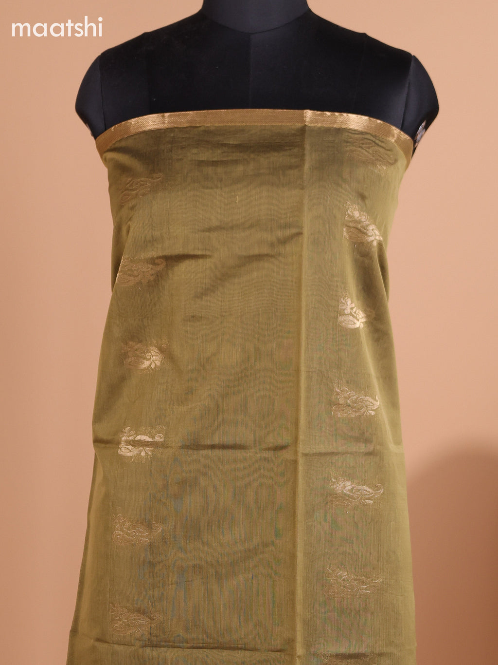 Dark Elaichi Green and Maroon Semi Silk Cotton Dress Material With Zari Buttas And Bottom & Dupatta