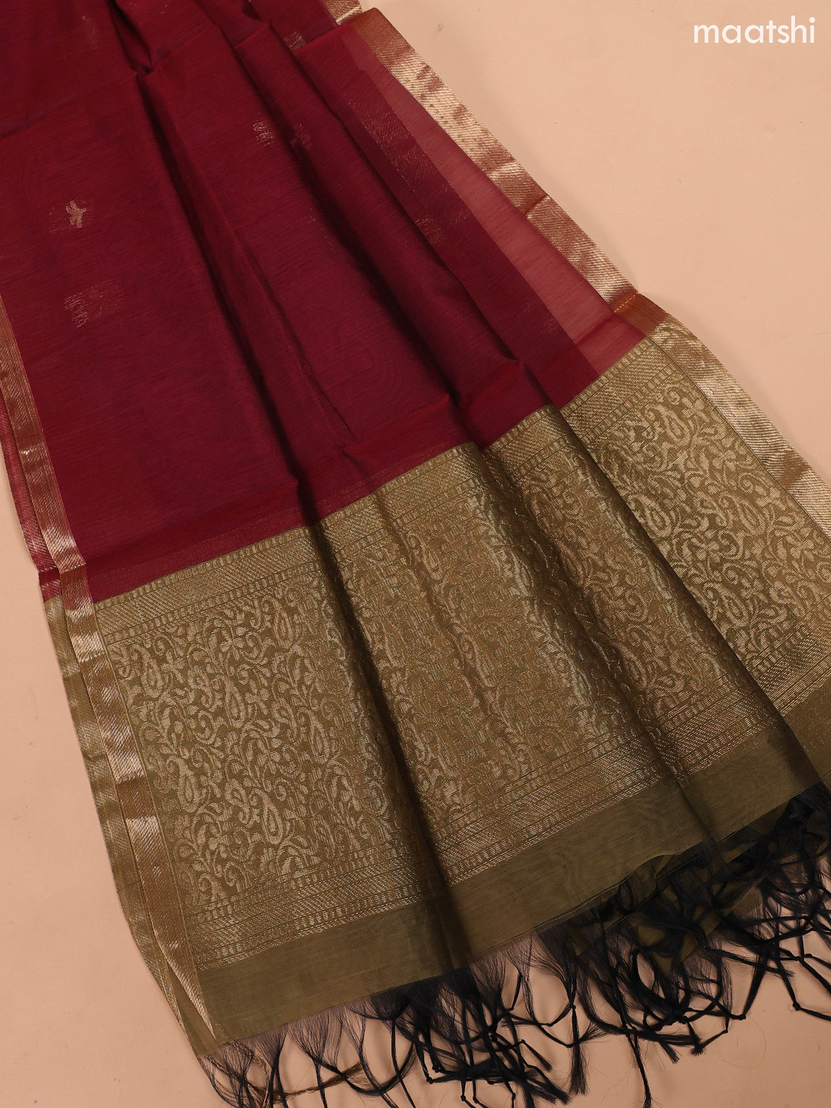 Dark Elaichi Green and Maroon Semi Silk Cotton Dress Material With Zari Buttas And Bottom & Dupatta