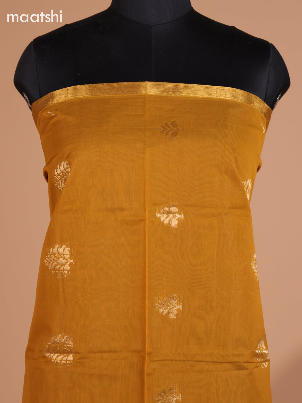 Mustard Yellow and Dark Mehendi Green Semi Silk Cotton Dress Material With Zari Buttas And Bottom & Dupatta