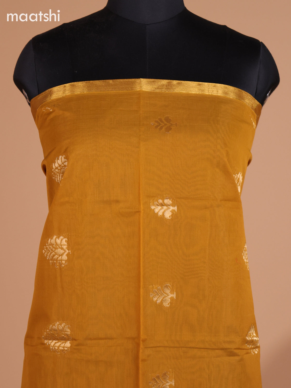 Mustard Yellow and Dark Mehendi Green Semi Silk Cotton Dress Material With Zari Buttas And Bottom & Dupatta