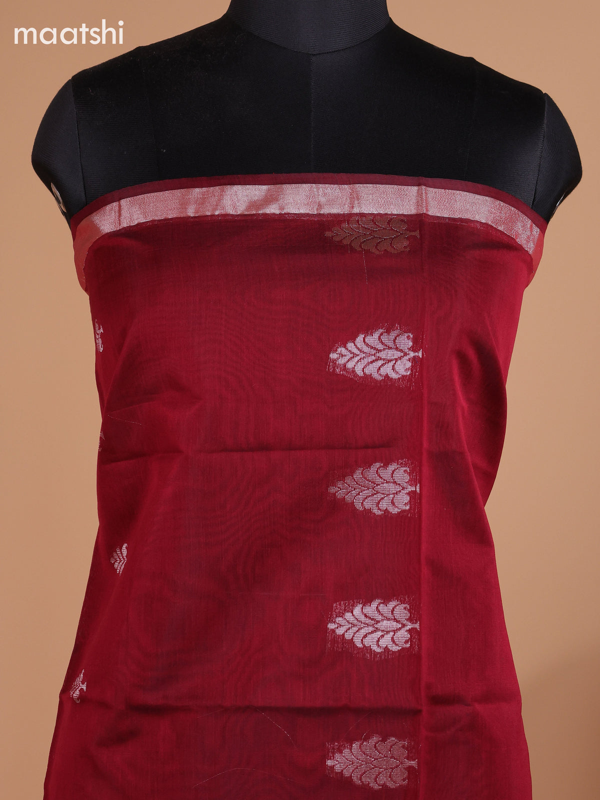 Maroon and Black Semi Silk Cotton Dress Material With Zari Buttas And Bottom & Dupatta