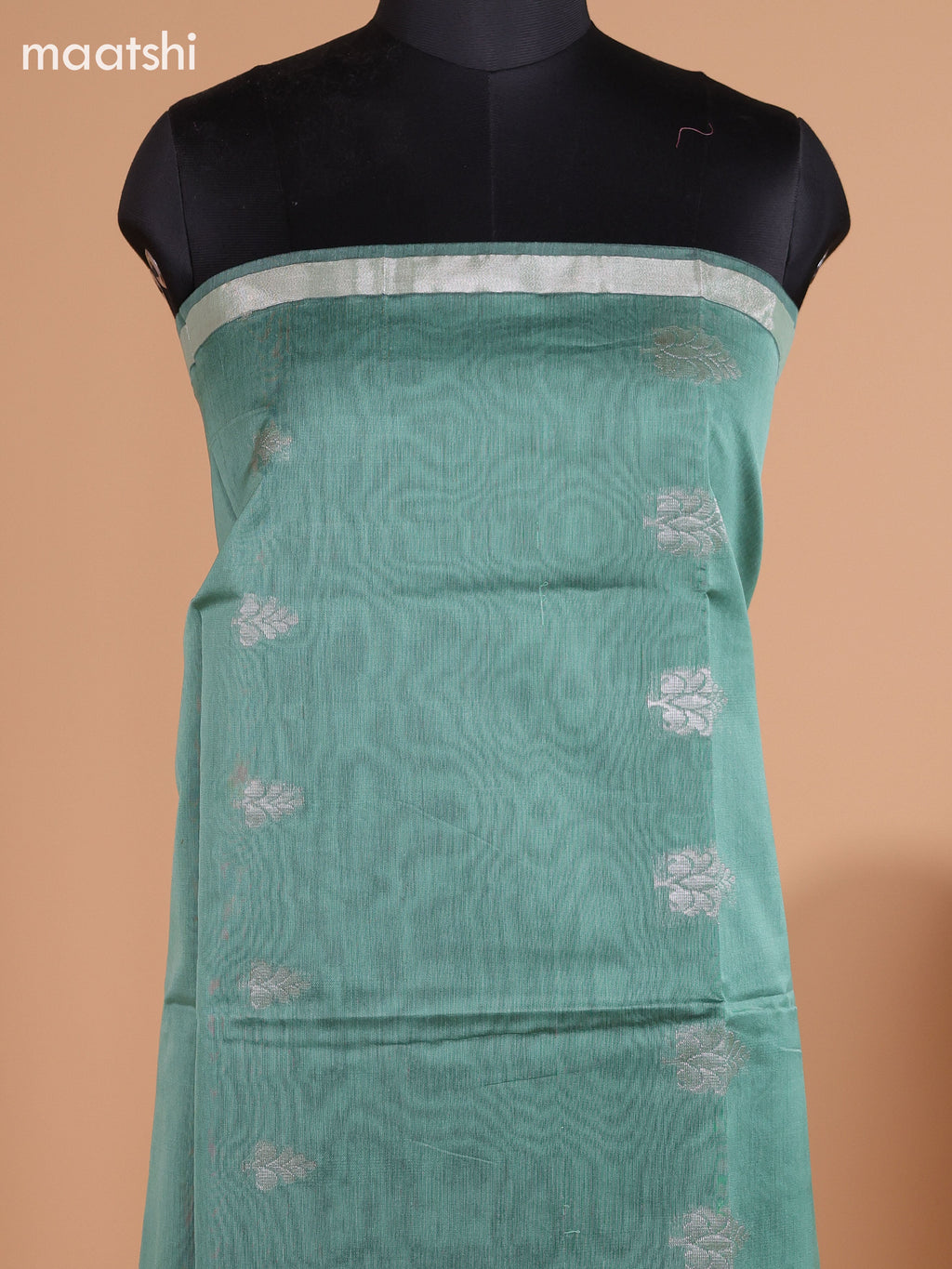 Pastel Green and Deep Maroon Semi Silk Cotton Dress Material With Zari Buttas And Bottom & Dupatta