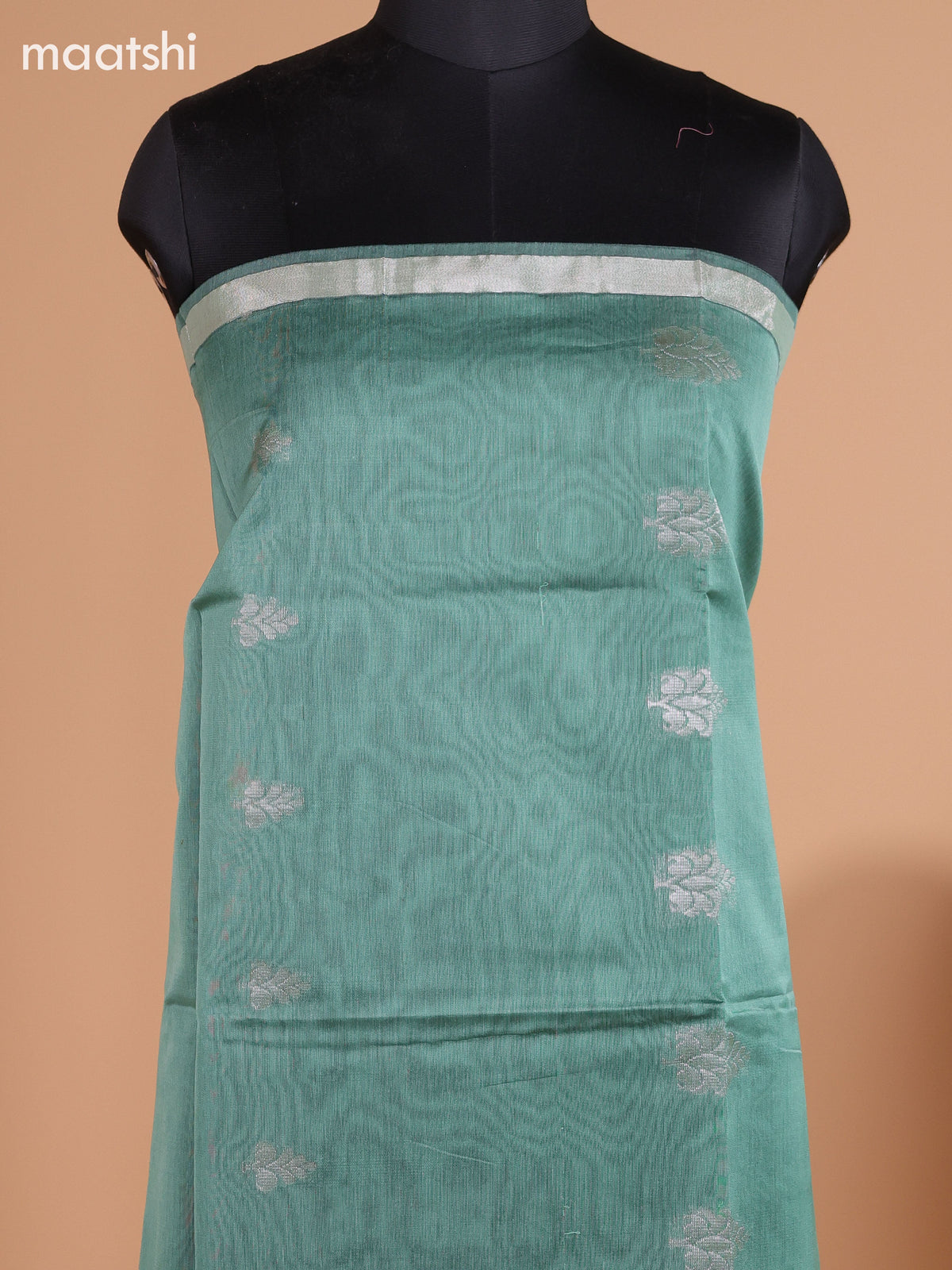 Pastel Green and Deep Maroon Semi Silk Cotton Dress Material With Zari Buttas And Bottom & Dupatta