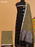 Black and Elaichi Green Semi Silk Cotton Dress Material With Zari Buttas And Bottom & Dupatta