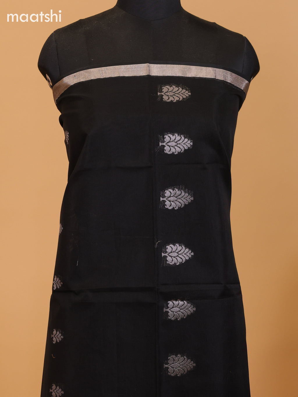 Black and Elaichi Green Semi Silk Cotton Dress Material With Zari Buttas And Bottom & Dupatta