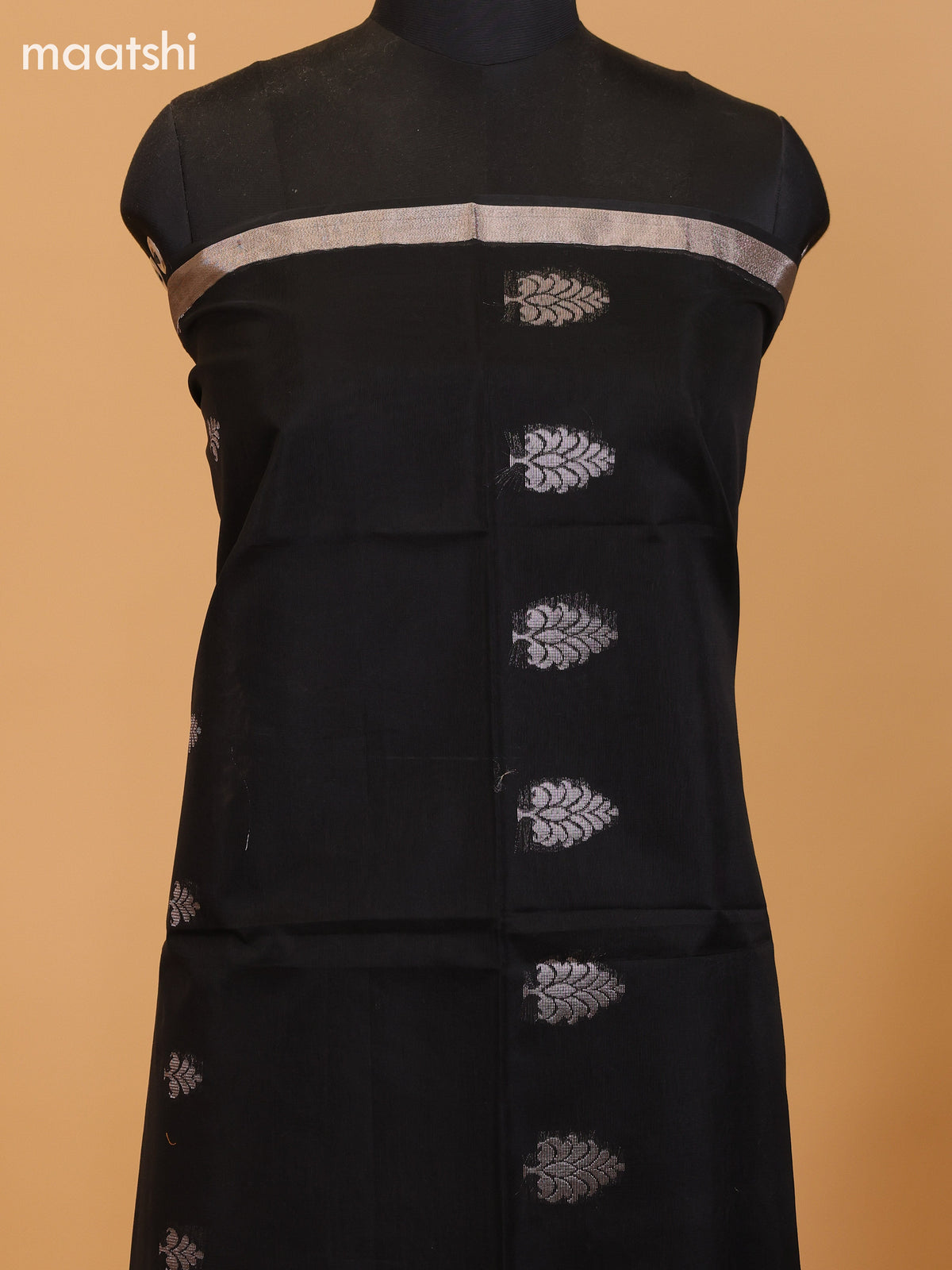 Black and Elaichi Green Semi Silk Cotton Dress Material With Zari Buttas And Bottom & Dupatta