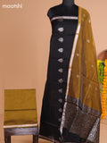 Black and Mustard Green Semi Silk Cotton Dress Material With Zari Buttas And Bottom & Dupatta