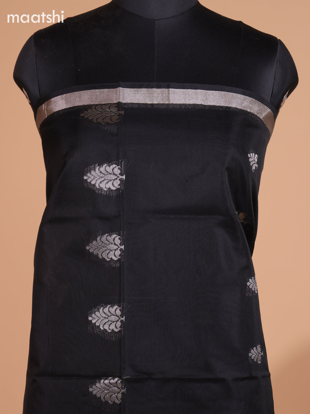Black and Mustard Green Semi Silk Cotton Dress Material With Zari Buttas And Bottom & Dupatta