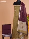 Mehendi Green and Dark Maroon Semi Silk Cotton Dress Material With Zari Buttas And Bottom & Dupatta