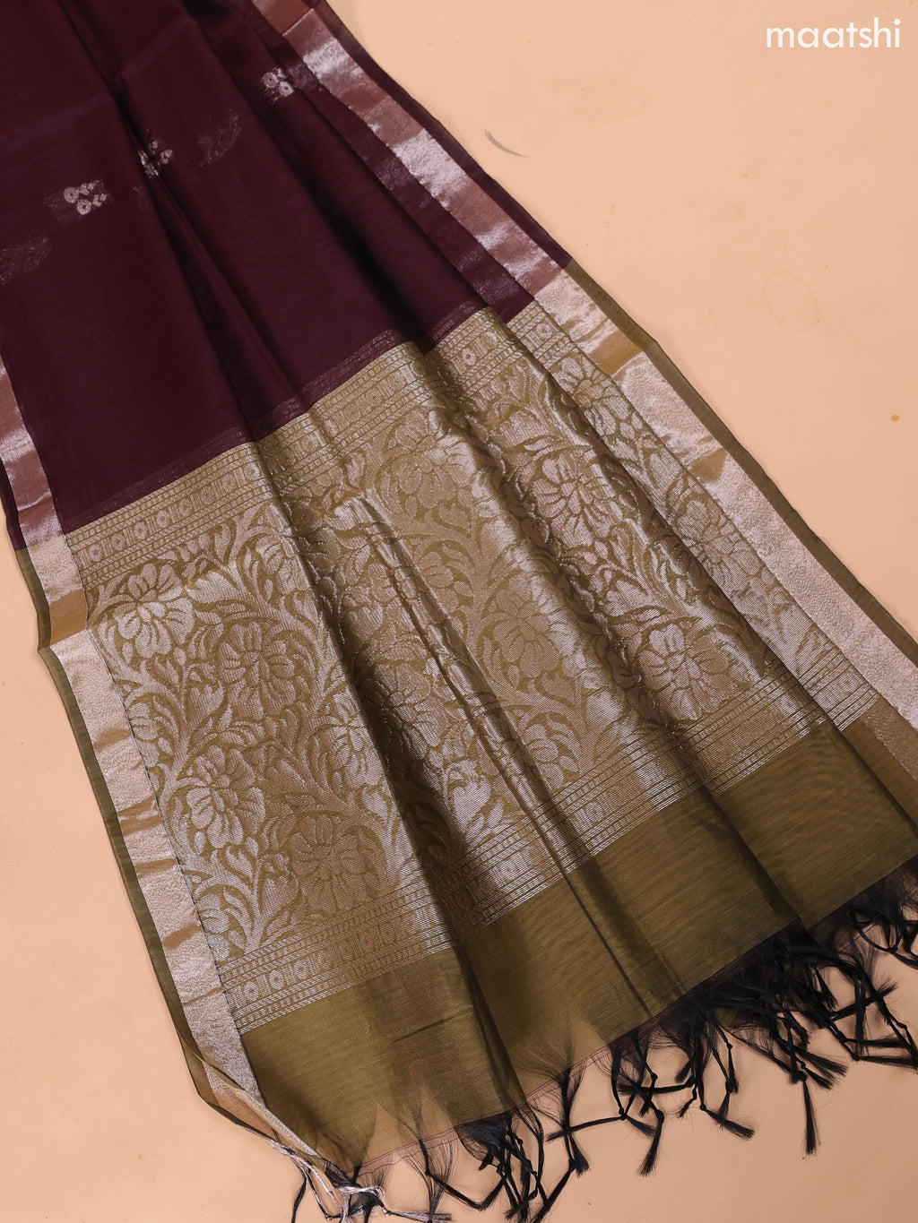 Mehendi Green and Dark Maroon Semi Silk Cotton Dress Material With Zari Buttas And Bottom & Dupatta
