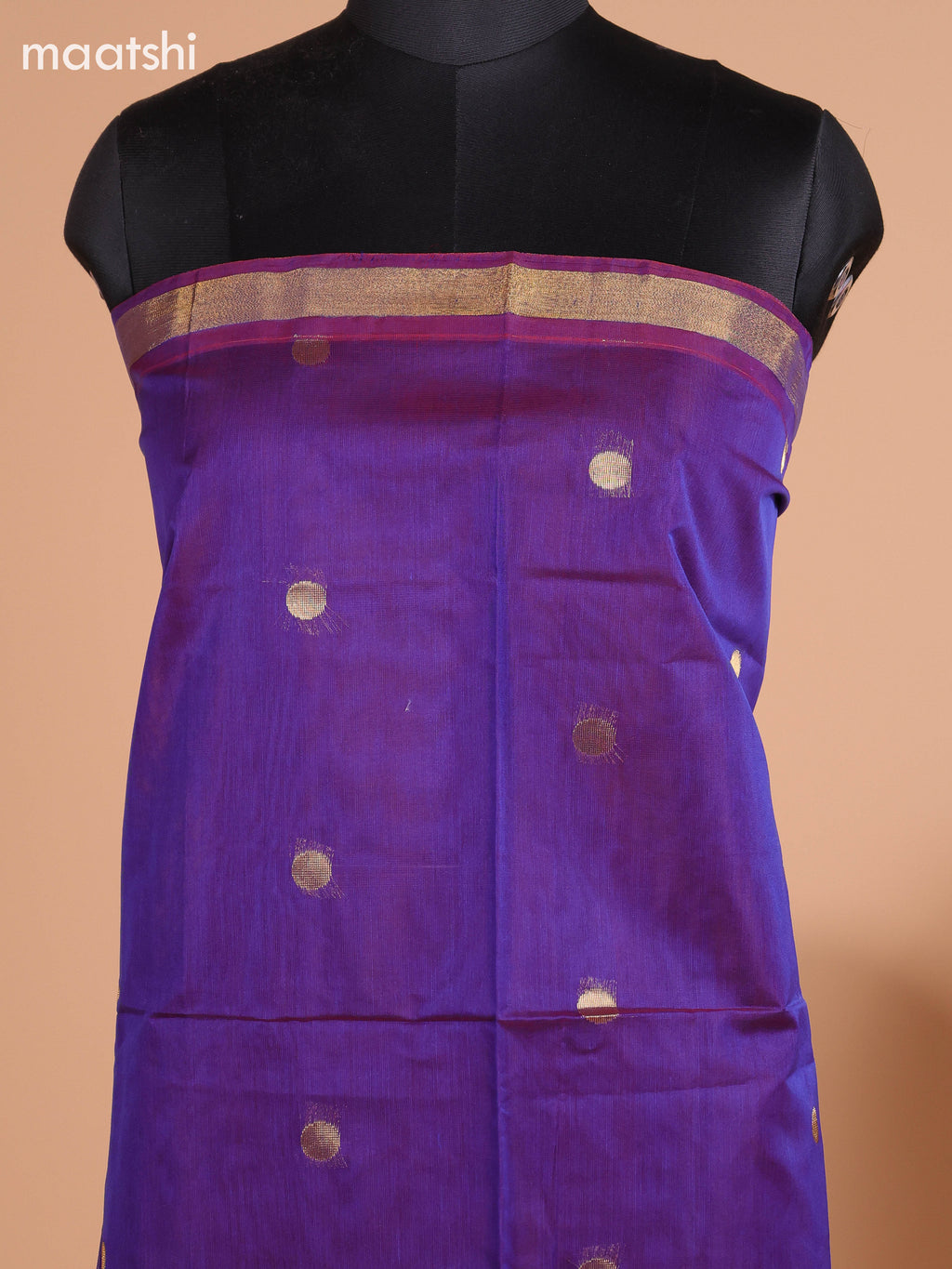 Dual Shade Of Violet and Pink Semi Silk Cotton Dress Material With Zari Buttas And Bottom & Dupatta