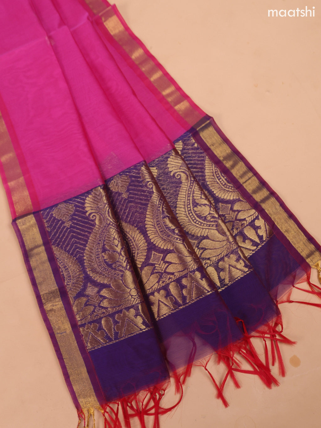 Dual Shade Of Violet and Pink Semi Silk Cotton Dress Material With Zari Buttas And Bottom & Dupatta