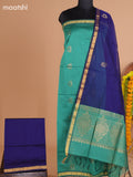 Pastel Green and Blue Semi Silk Cotton Dress Material With Zari Buttas And Bottom & Dupatta