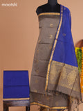 Dark Elaichi Green and Blue Semi Silk Cotton Dress Material With Zari Buttas And Bottom & Dupatta