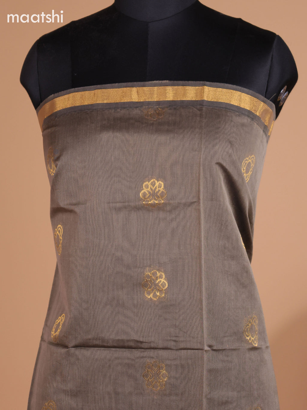Dark Elaichi Green and Blue Semi Silk Cotton Dress Material With Zari Buttas And Bottom & Dupatta