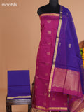 Magenta Pink and Blue Semi Silk Cotton Dress Material With Zari Buttas and Bottom & Dupatta