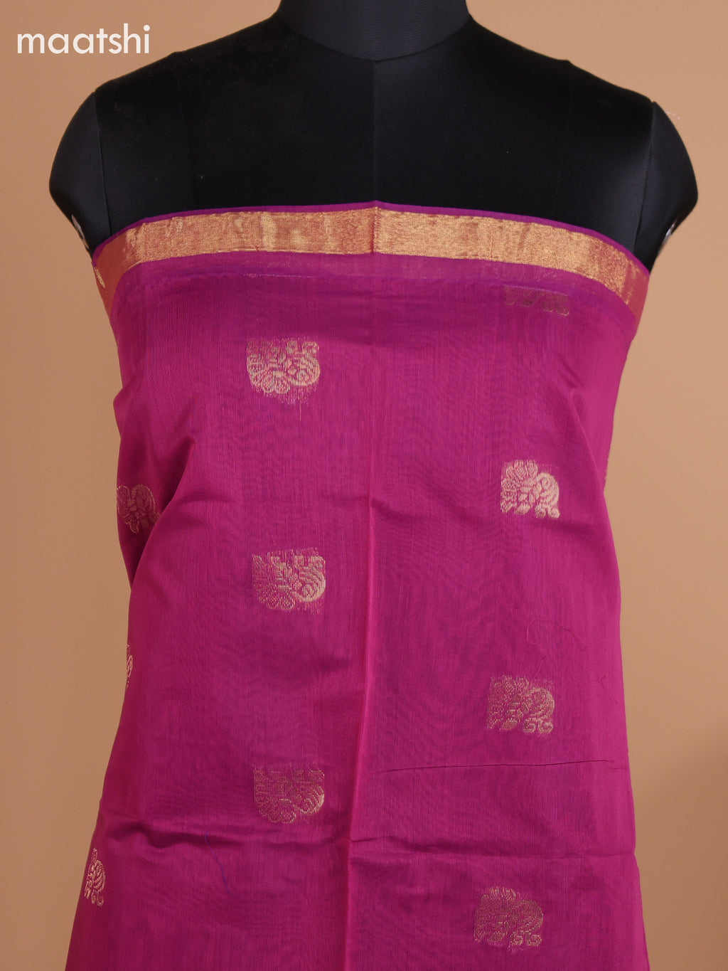 Magenta Pink and Blue Semi Silk Cotton Dress Material With Zari Buttas and Bottom & Dupatta