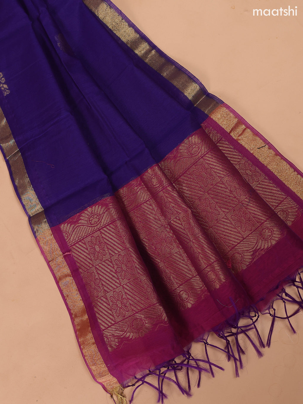 Magenta Pink and Blue Semi Silk Cotton Dress Material With Zari Buttas and Bottom & Dupatta