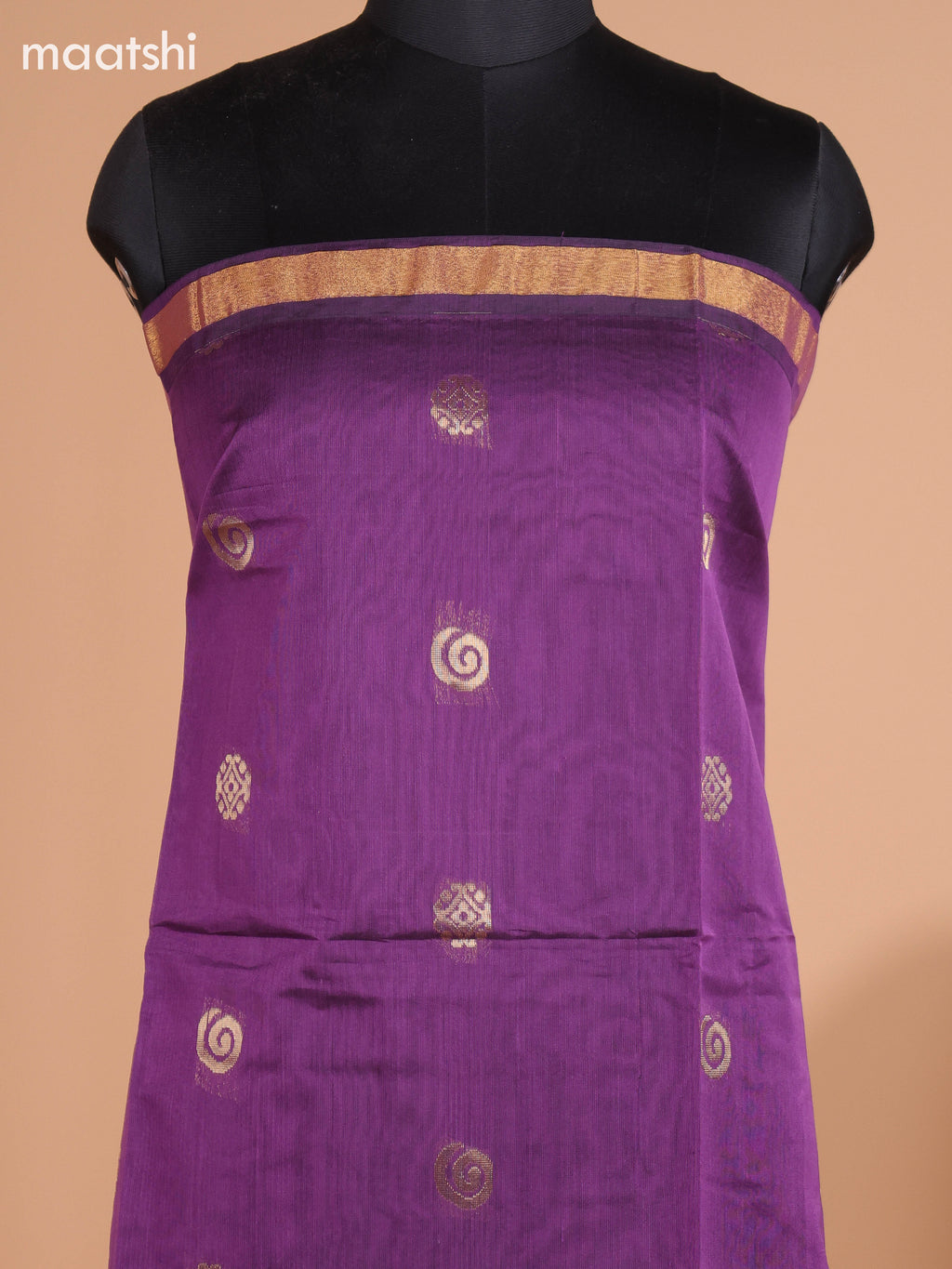 Pastel Purple and Black Semi Silk Cotton Dress Material With Zari Buttas and Bottom & Dupatta