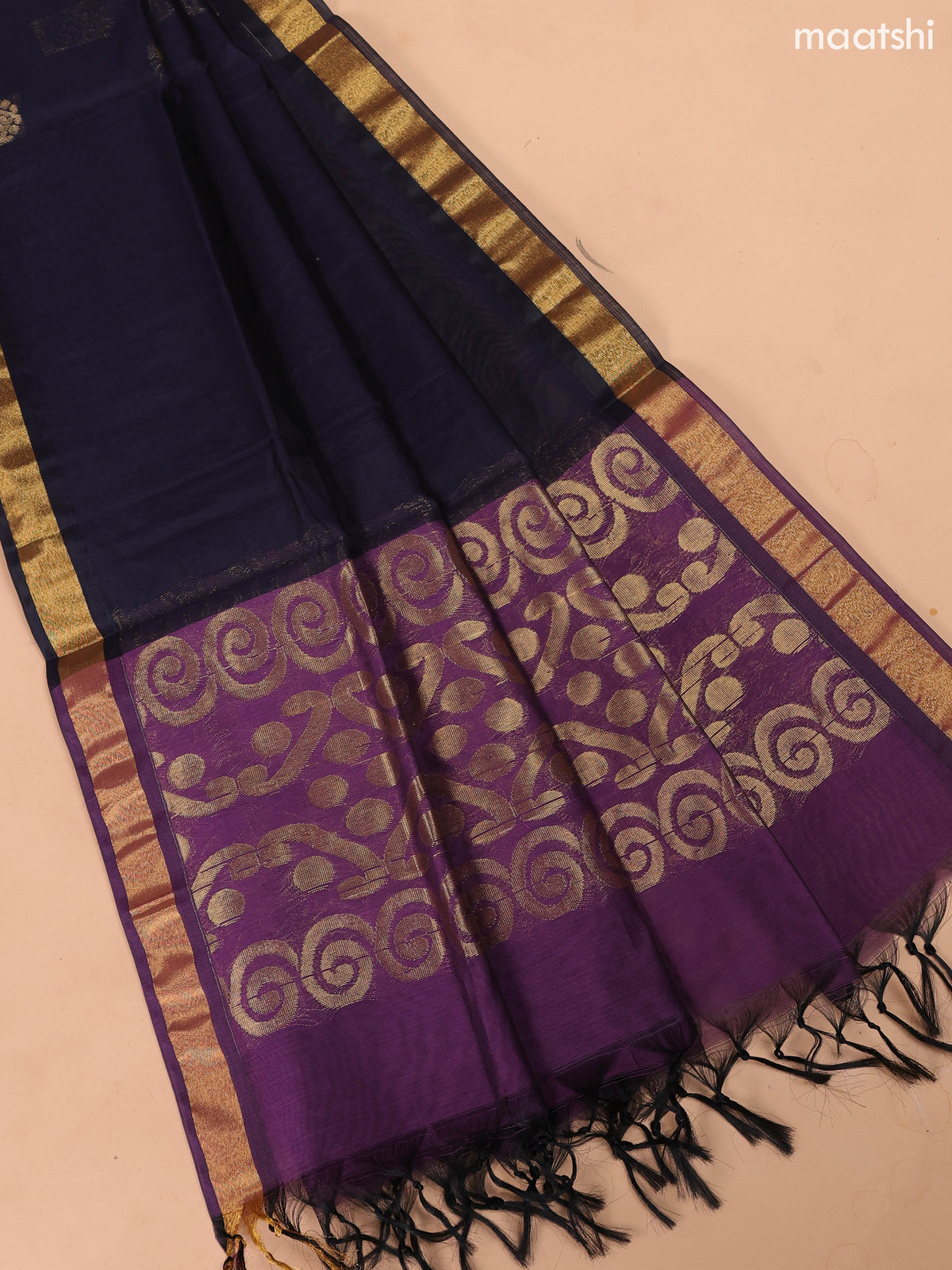 Pastel Purple and Black Semi Silk Cotton Dress Material With Zari Buttas and Bottom & Dupatta