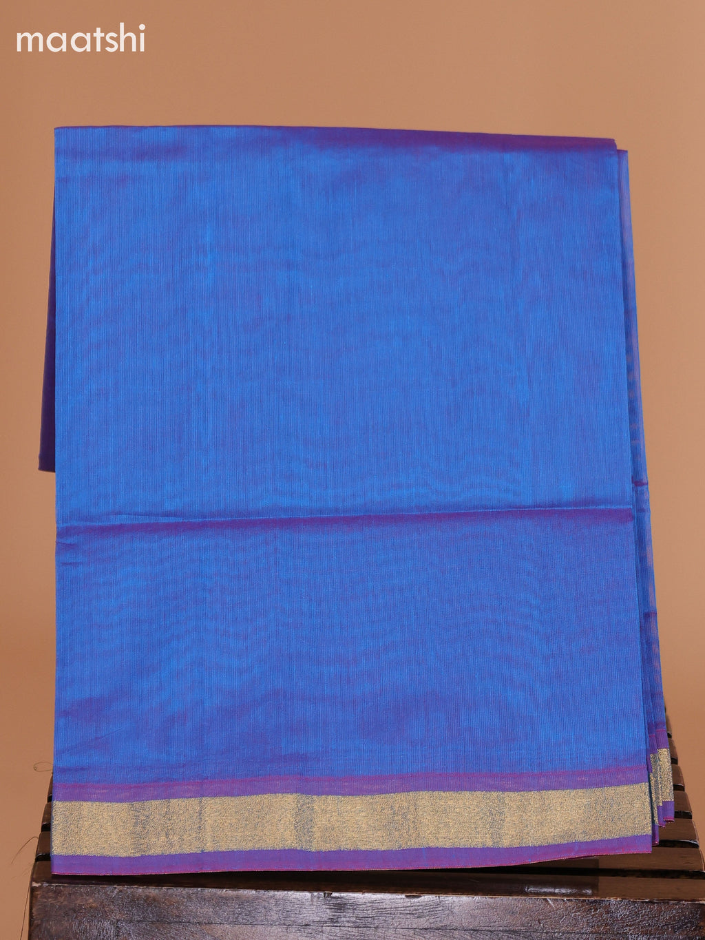 Maroon and Blue Semi Silk Cotton Dress Material With Zari Buttas And Bottom & Dupatta