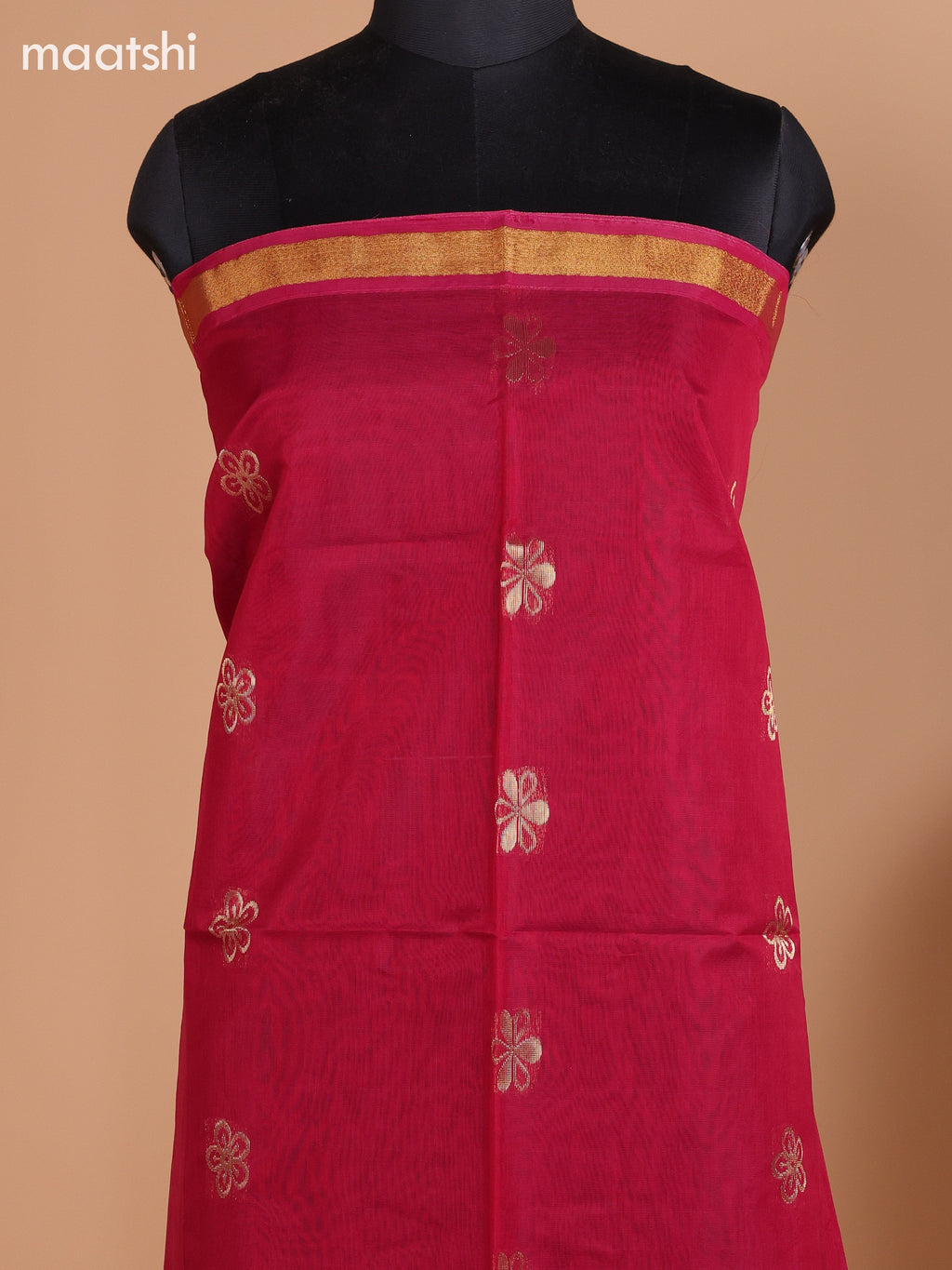 Maroon and Blue Semi Silk Cotton Dress Material With Zari Buttas And Bottom & Dupatta