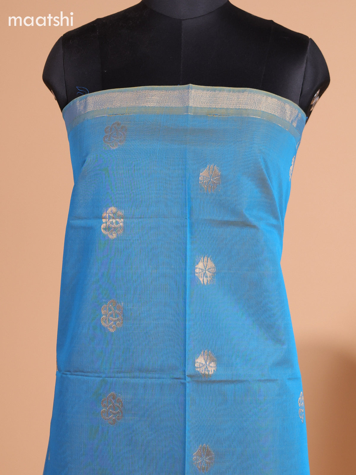 Dual Shade Of Blue and Dual Shade Of Brown Semi Silk Cotton Dress Material With Zari Buttas And Bottom & Dupatta