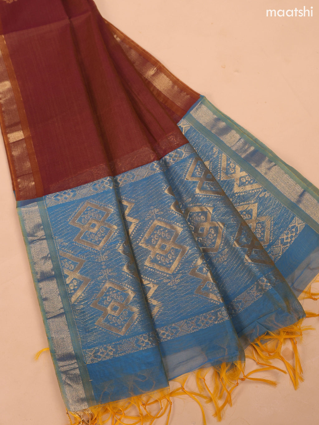 Dual Shade Of Blue and Dual Shade Of Brown Semi Silk Cotton Dress Material With Zari Buttas And Bottom & Dupatta