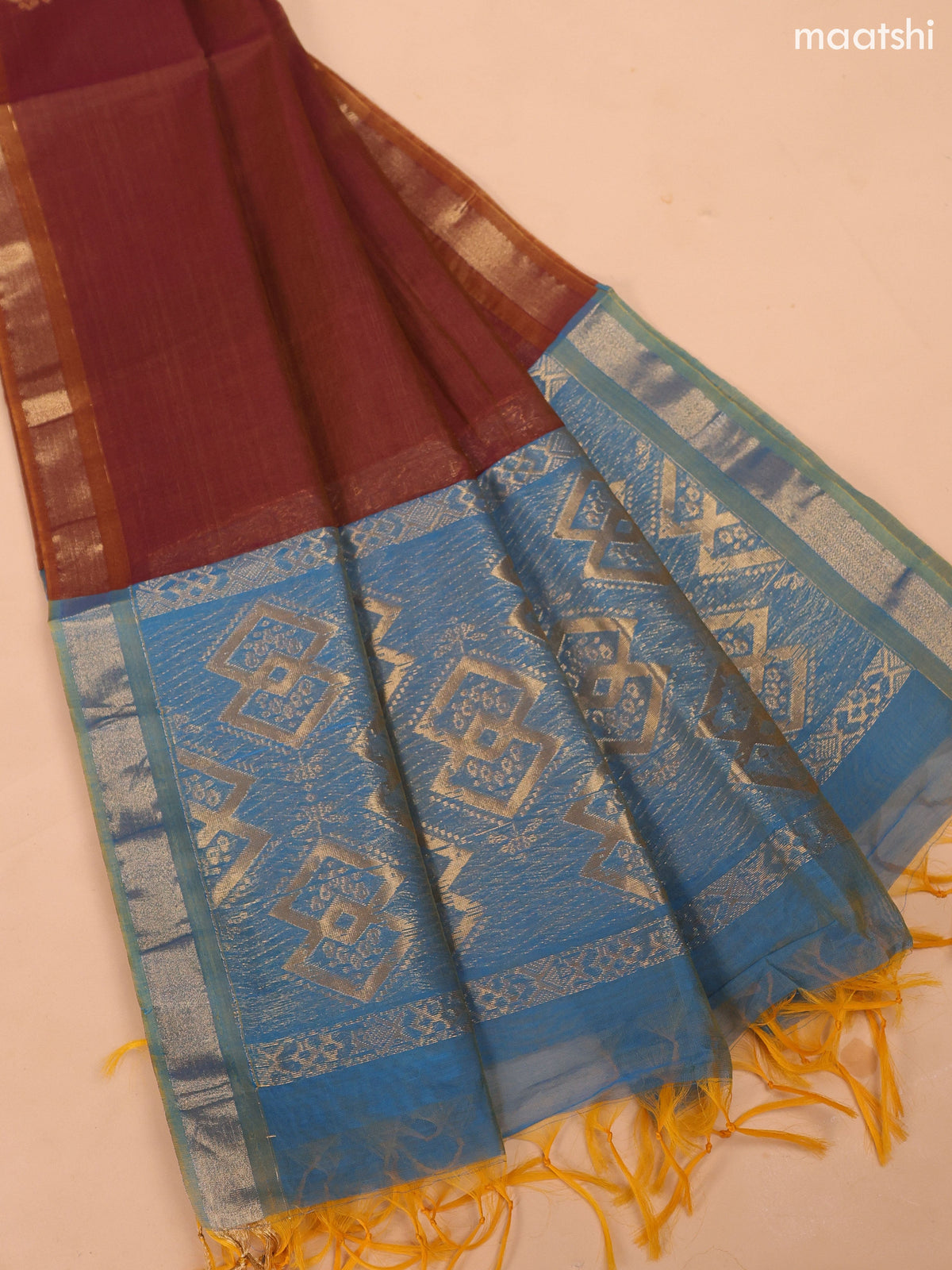 Dual Shade Of Blue and Dual Shade Of Brown Semi Silk Cotton Dress Material With Zari Buttas And Bottom & Dupatta