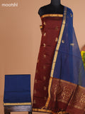 Brown and Peacock Blue Semi Silk Cotton Dress Material With Zari Buttas and Bottom & Dupatta